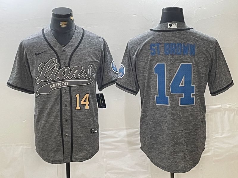 Men Detroit Lions 14 ST Brown Grey Joint Name 2024 Nike Limited NFL Jersey style 2
